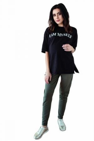 Be MaaMaa Těhotenské tepláky/kalhoty slim - khaki, vel. XL, XL (42)