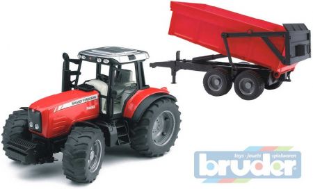 BRUDER 02045 (2045) Traktor MASSEY FERGUSON + sklapěcí vůz - červený