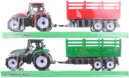 Traktor zemědělský set s vlečkou 38cm 2 barvy plast blister