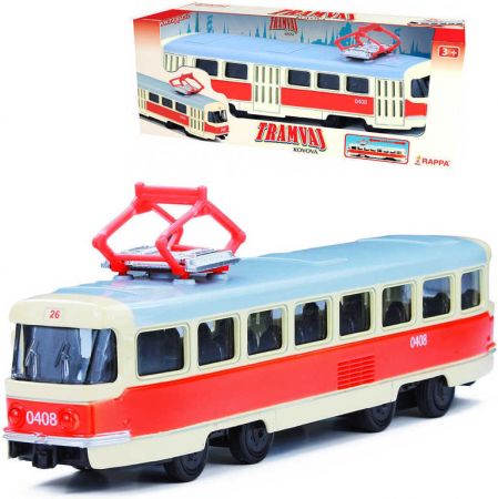 _Ostatní 1_ Tramvaj česká 16cm kovový retro model na zpětný nátah v krabici