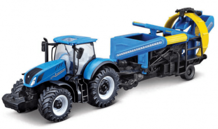 BBURAGO - 10cm Farm tractor New Holland T7.315 with Cultivator