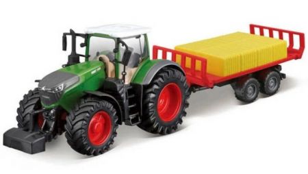 BBURAGO - 10cm Farm tractor Fendt 1050 with Bale Trailer