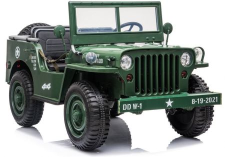 HračkyZaDobréKačky Dětský elektrický vojenský jeep willys 4x4 zelený