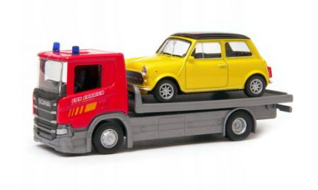 Welly Scania P320 (red) a Mini Cooper (yellow) 1:57/43 