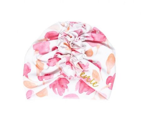 Enie Baby Turban - dětská čepice-Pink Leaves 9-12m