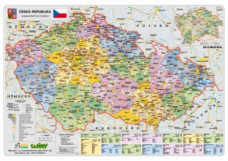 ČR administrativní/kraje: mapa A3