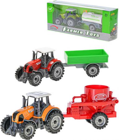 Traktor kovový 19cm set s přívěsem volný chod 3 barvy v krabici DS47611848