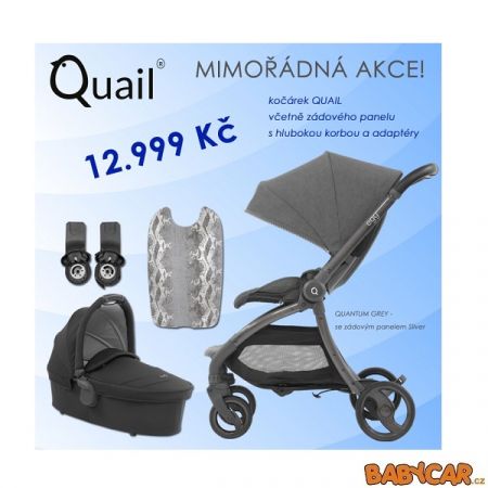 BABYSTYLE sportovní kočárek EGG QUAIL + hluboká korba + adaptéry Quantum Grey/Silver