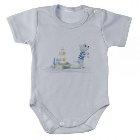 MBaby Bavlněné body s krátkým rukávem, Maják, šedé, vel. 80, 80 (9-12m)