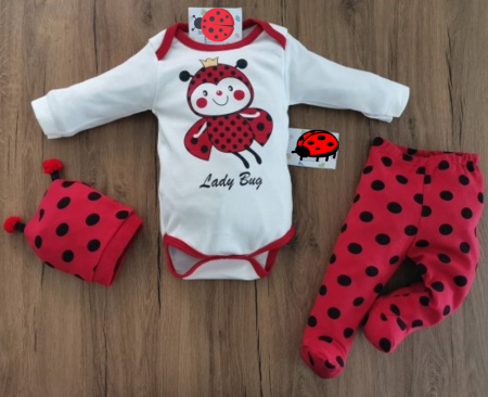 3-dílná bavlněná kojenecká souprava body polodupačky a čepička Lady Bug Beruška 62 ( 3-6 m )