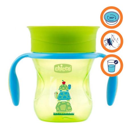 CHICCO Hrneček Perfect 360 s držadly 200 ml zelený 12m+