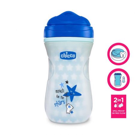 CHICCO Hrneček Shiny termo floureskujíci s tvrdým pítkem 266 ml modrý 14m+