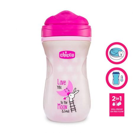 CHICCO Hrneček Shiny termo floureskujíci s tvrdým pítkem 266 ml růžový 14m+