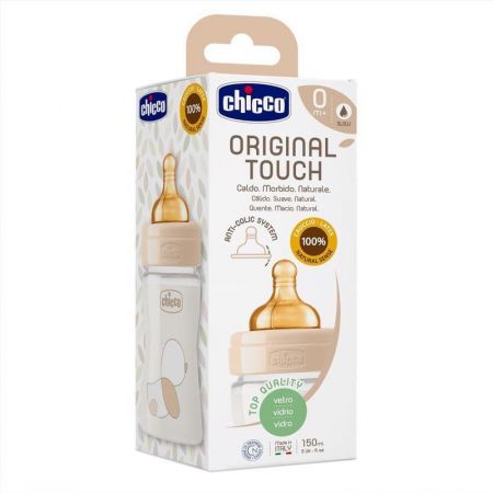 CHICCO Láhev kojenecká sklo Original Touch latex 150 ml neutral