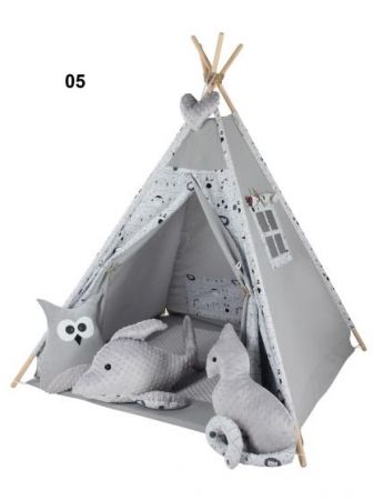 Dětský stan Teepee Baby Max ŠEDÉ ZVÍŘÁTKA s doplňky 05