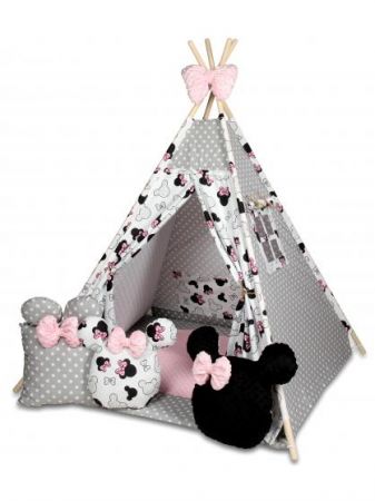 Dětský stan Teepee Baby Max RŮŽOVOBÍLÁ MINNIE s doplňky 02