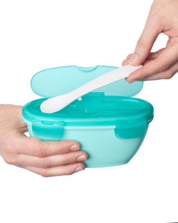 SKIPHOP SKIP HOP Miska s lžičkou v ochranném pouzdře Easy Serve Teal 240 ml, 3 m+