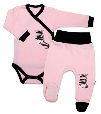 Baby Nellys 2-dílná sada body dl. rukáv + polodupačky, růžová - Zebra Velikost: 74 (6-9m)