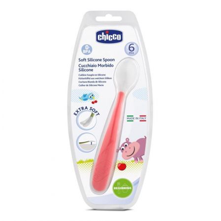 CHICCO Lžička silikon Soft červená 6m+