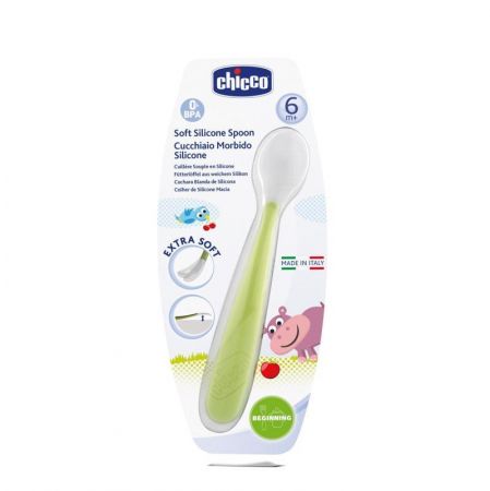 CHICCO Lžička silikon Soft zelená 6m+