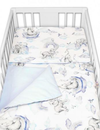 2-dílné bavlněné povlečení Baby Nellys, Slon a duha, modrá/bílá, 120x90
