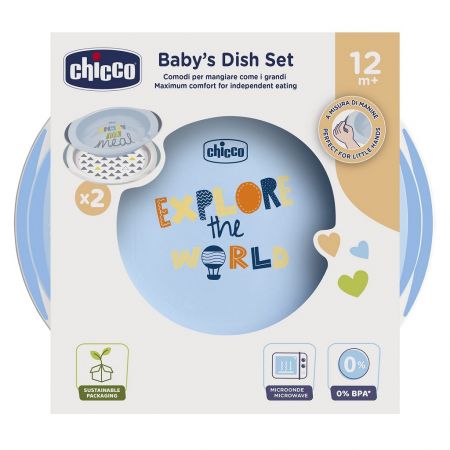 CHICCO Set jídelní talíř a miska chlapec 12m+