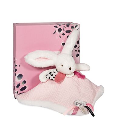 Doudou et Compagnie Paris | Doudou Dárková sada růžová - králíček s čtvercovou dečkou 25 cm DS67960973