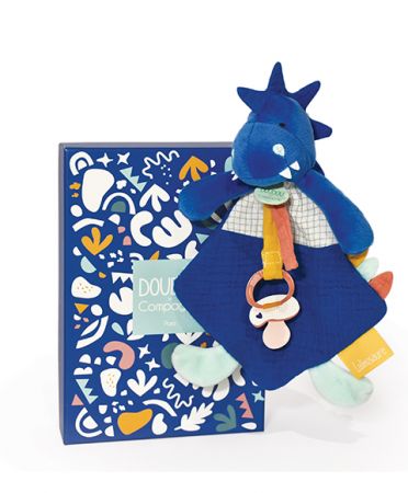 Doudou et Compagnie Paris | Doudou Hračka s úchytem na dudlík dinosaurus modrý 23 cm DS94890668