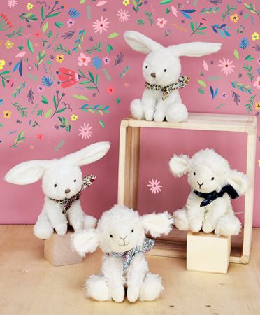 Doudou et Compagnie Paris | Doudou Plyšový králíček s šátkem 12 cm žlutá s kytičkami DS13923748