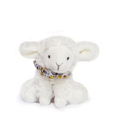 Doudou et Compagnie Paris | Doudou Plyšový beránek s šátkem 12 cm žlutá s kytičkami DS77903469