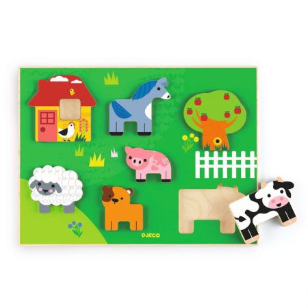 DJECO Dřevěné vkládací puzzle - farm Story