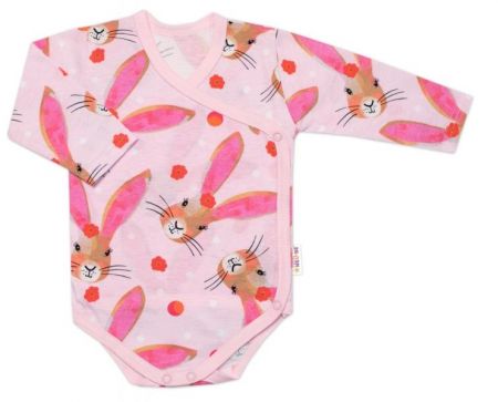 Zavinovací kojenecké body dl. rukáv, bavlna, Zajíček Baby Nellys, růžové, vel. 62, 62 (2-3m)