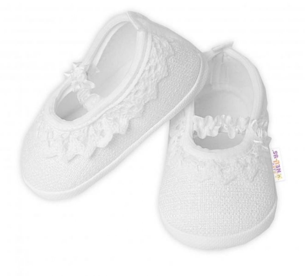 Kojenecké capáčky/botičky s krajkou Vintage, Baby Nellys, bílé, vel. 62/68, 11,5cm, 62-68 (3-6m)