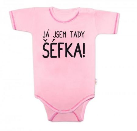 Body krátký rukáv s vtipným textem Baby Nellys, Já jsem tady ŠÉFKA! vel. 68, 68 (3-6m)