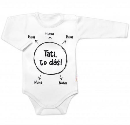 Body dlouhý rukáv s vtipným textem Baby Nellys, Tati, to dáš! - bílé, vel. 86, 86 (12-18m)