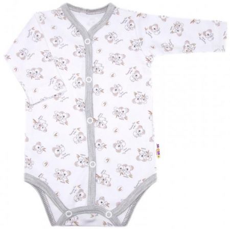 Kojenecké body dl.rukáv, zap. uprostřed, bavlna Koala Basic, Baby Nellys, šedý lem, 56 (1-2m)