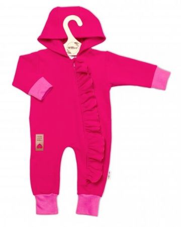 Teplákový overal s volánkem a kapucí GIRL, Baby Nellys, amarant, vel. 86, 86 (12-18m)