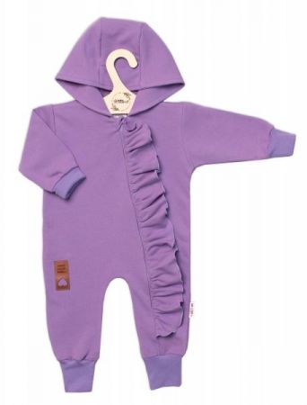 Teplákový overal s volánkem a kapucí GIRL, Baby Nellys, fialový, vel. 80, 80 (9-12m)