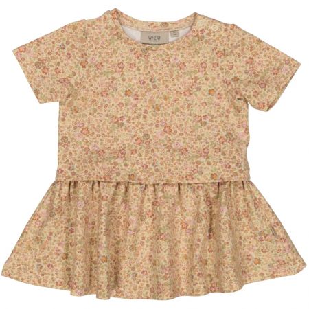 Wheat kojenecké šaty s krátkým rukávem Adea 5557 - barely beige small flowers Velikost: 80 Biobavlna