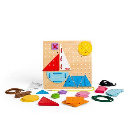 Bigjigs Toys Dřevěná šněrovací hra Geometrické tvary DS23393886