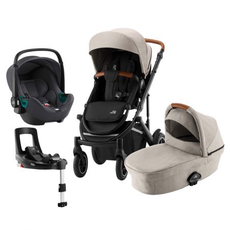 BRITAX Set kočárek Smile III + hluboká korba + autosedačka Baby Safe 3 i-Size + báze, Pure Beige/Black Varianta: Pure Beige/Black