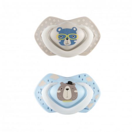 Canpol babies Set symetrických silikonových dudlíků Light touch 6-18m BONJOUR PARIS modrý