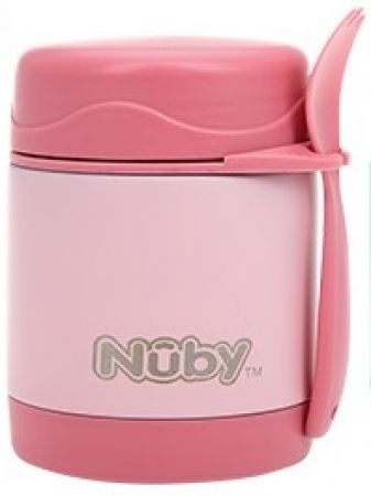 NUBY Termoska nerezová s lyžička/vidličkou 325ml 24m + růžová