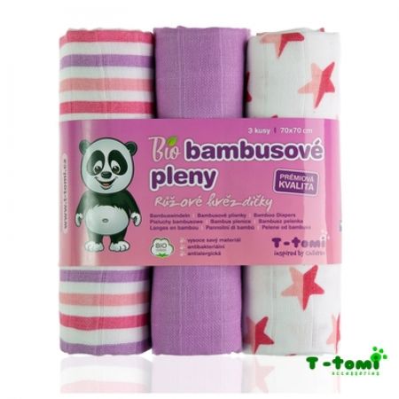 Bambusové pleny 70x70cm - růžové hvězdičky 3ks, T-tomi