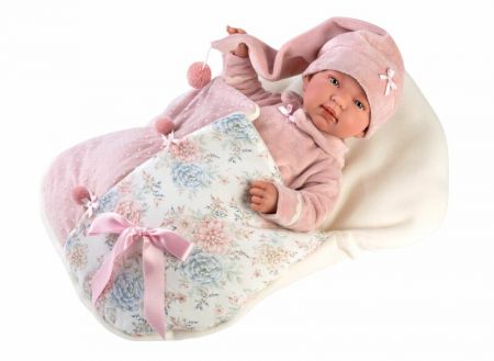 LLORENS - 84450 NEW BORN - realistická panenka miminko se zvukem a měkkým látkovým tělem 44cm