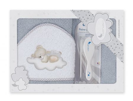 INTERBABY | Osuška froté MEDVÍDEK SPINKÁ + hřeben - ŠEDÁ