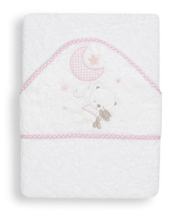 INTERBABY - OSUŠKA froté 100x100 MEDVÍDEK & HVĚZDA - bílo-růžo