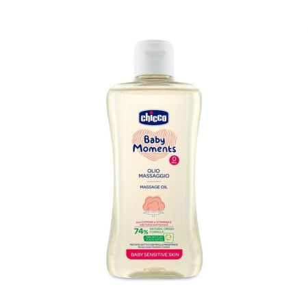 CHICCO - Olej masážní s bavlnou a vitamínem E Baby Moments Sensitive 74 % přírodních složek  200 ml