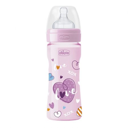 CHICCO - Láhev kojenecká Well-Being LOVE silikon 250 ml dívka 2m+