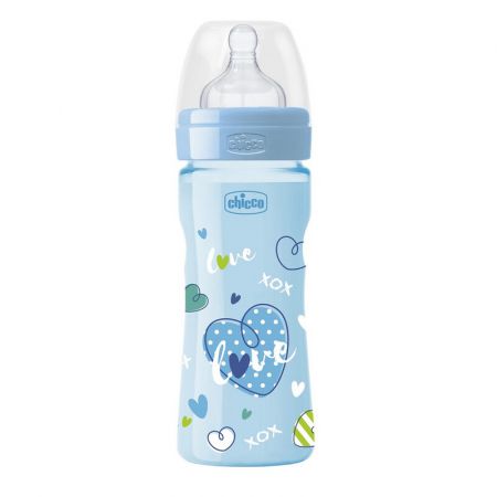 CHICCO - Láhev kojenecká Well-Being LOVE silikon 250 ml chlapec 2m+